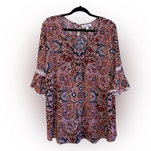 Stem & Vine Nordstrom Floral Print Blouse With Bell Sleeves Lace Plus Size 2X